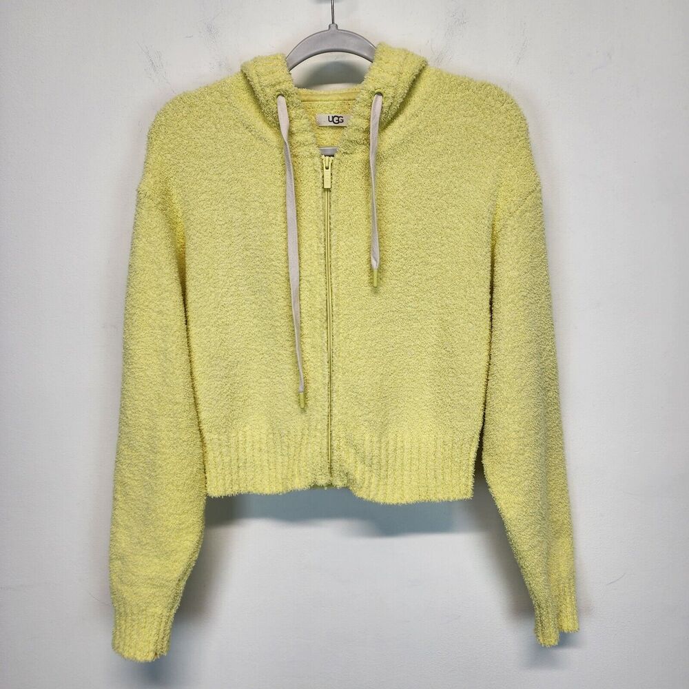 UGG Womens Zip Up Hoodie Size S Butter Yellow Knit Terry Fleece Soft Y2K Hana